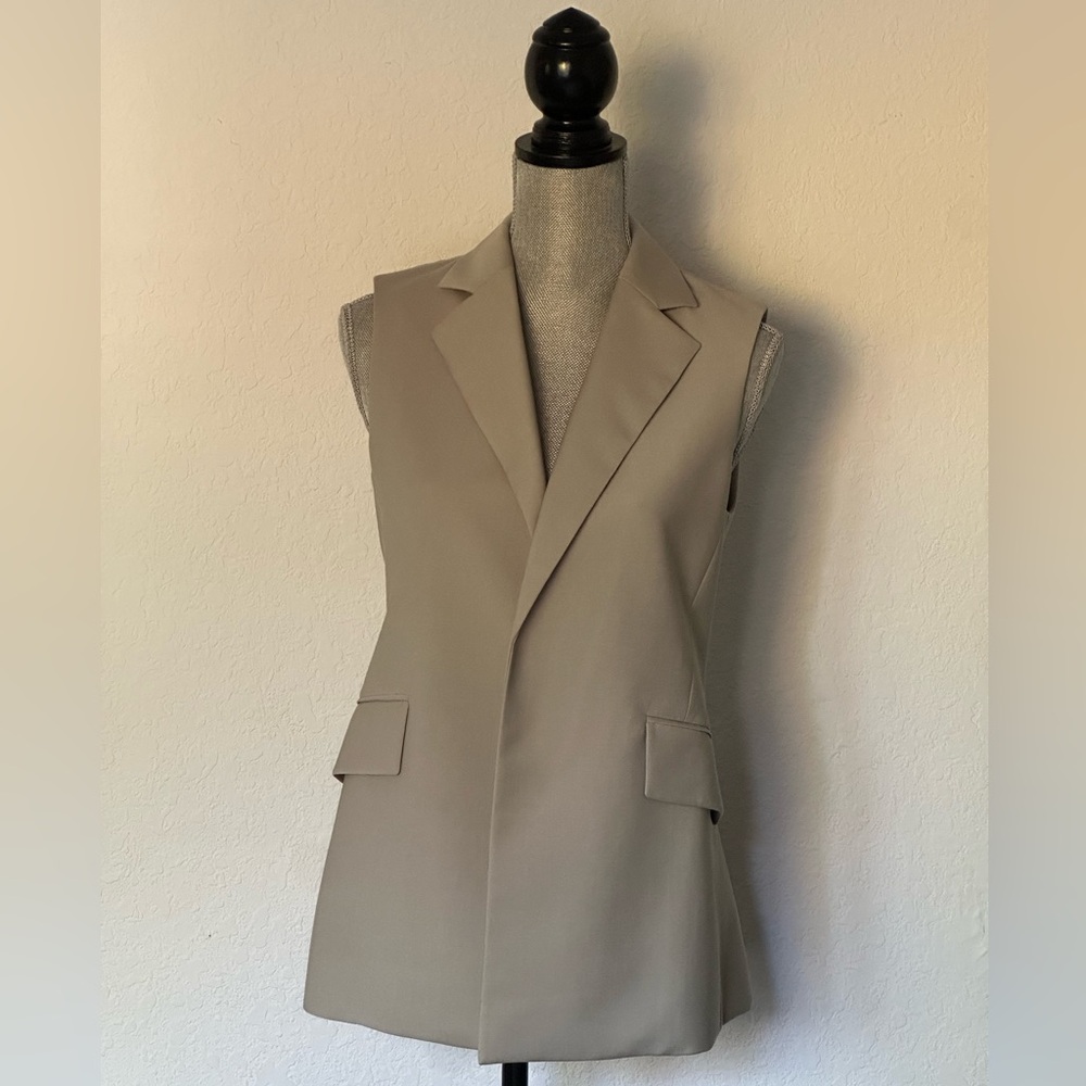 Theory wool-blend beige gray tailored blazer vest women’s size 4 Small